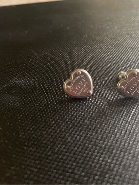 Tiffany and co - Silver Heart Stud Earrings with Engraved 'LOVE'